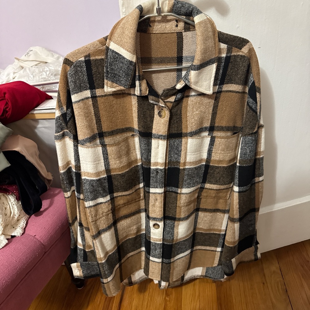 Women’s Plaid Button-Up Shirt in Brown and Black